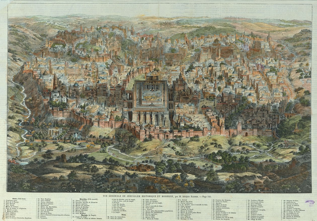 La Carte de Jérusalem Vue générale de Jérusalem historique et moderne, vers 1862 - Adolf Eltzner