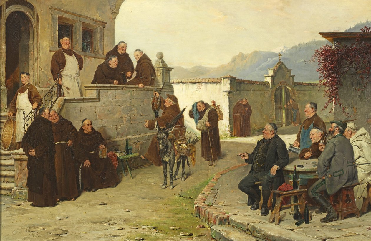 French : Arrivée des moines mendiants au monastère (cour) - Adolf Humborg