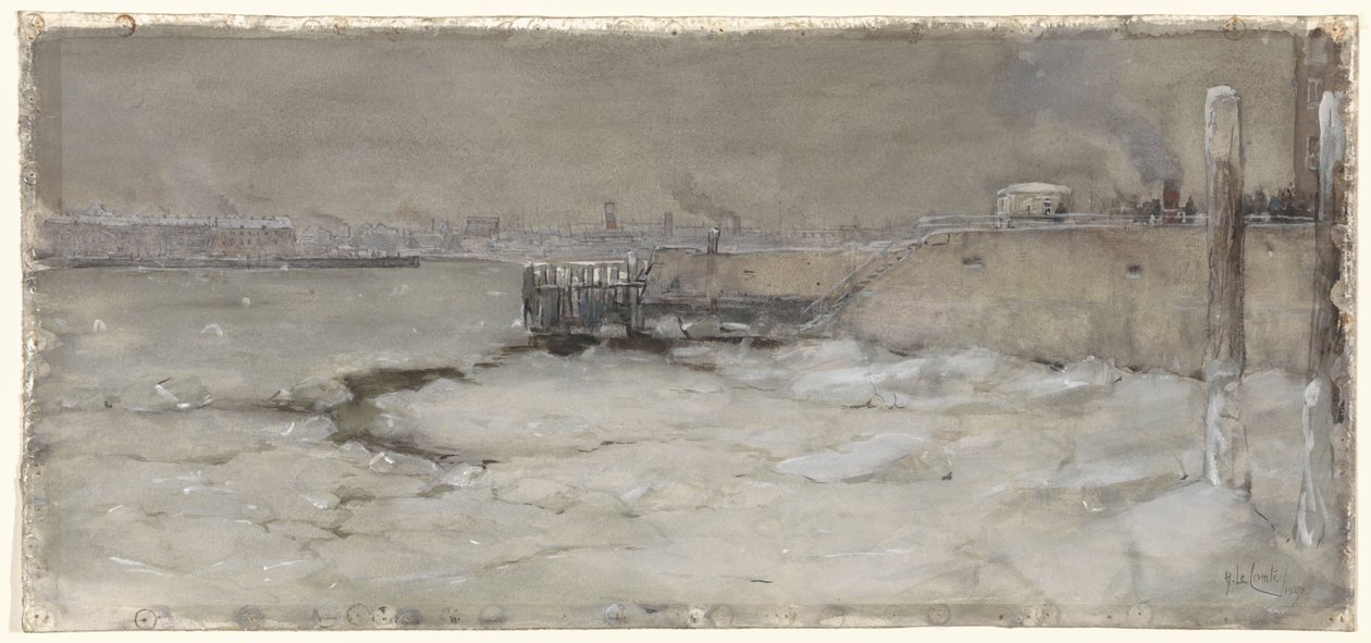 Le transport de la glace sur la Meuse à Rotterdam - Adolf le Comte