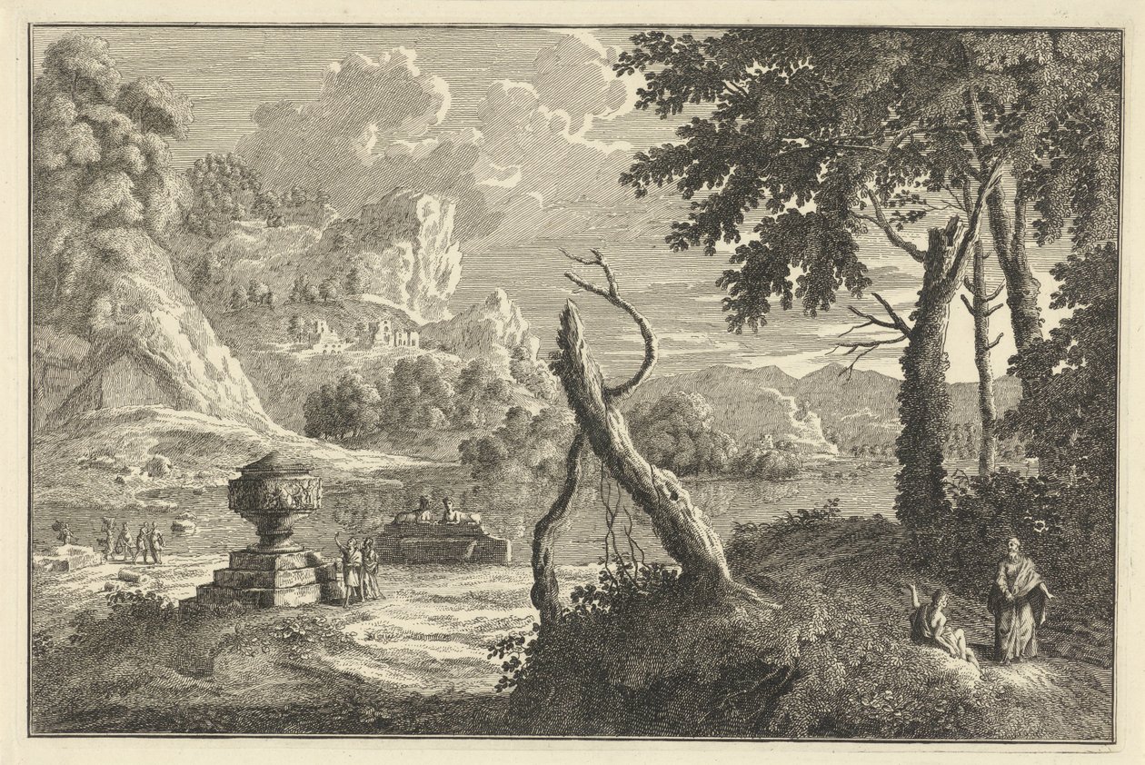 Paysage fluvial arcadien avec arbre brisé - Adolf van der Laan