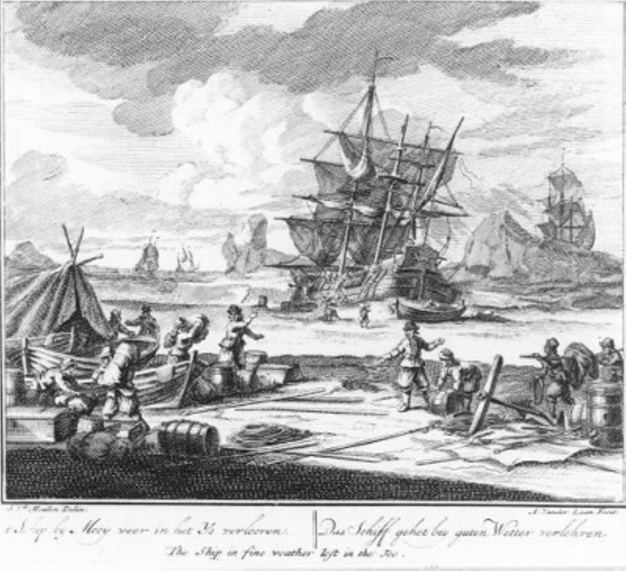 « Le navire perdu dans les glaces par beau temps » (n° 12 de la série sur la chasse à la baleine) - Adolf van der Laan