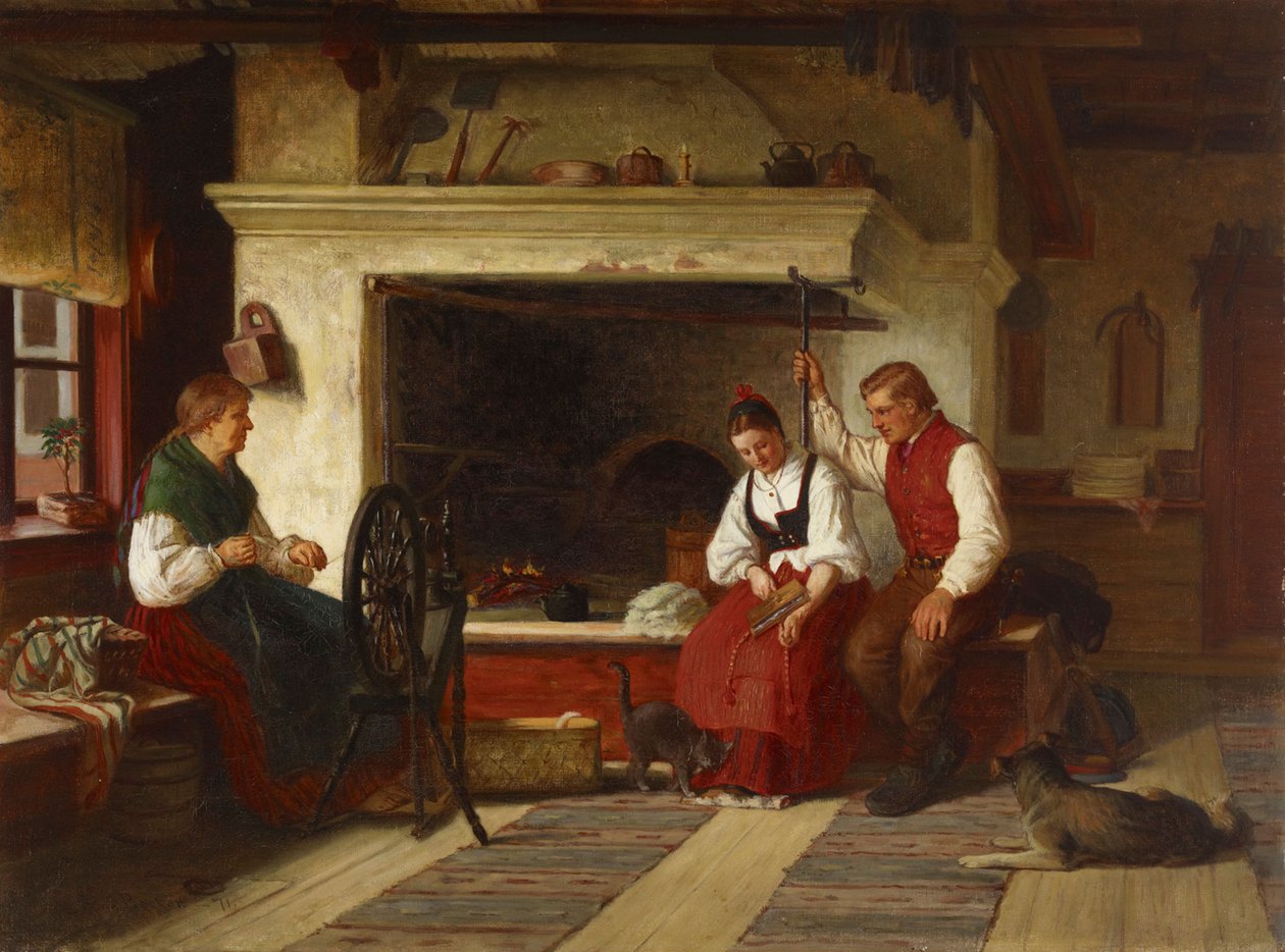 Au coin du feu, une scène de cour ostrobothnienne - Adolf von Becker