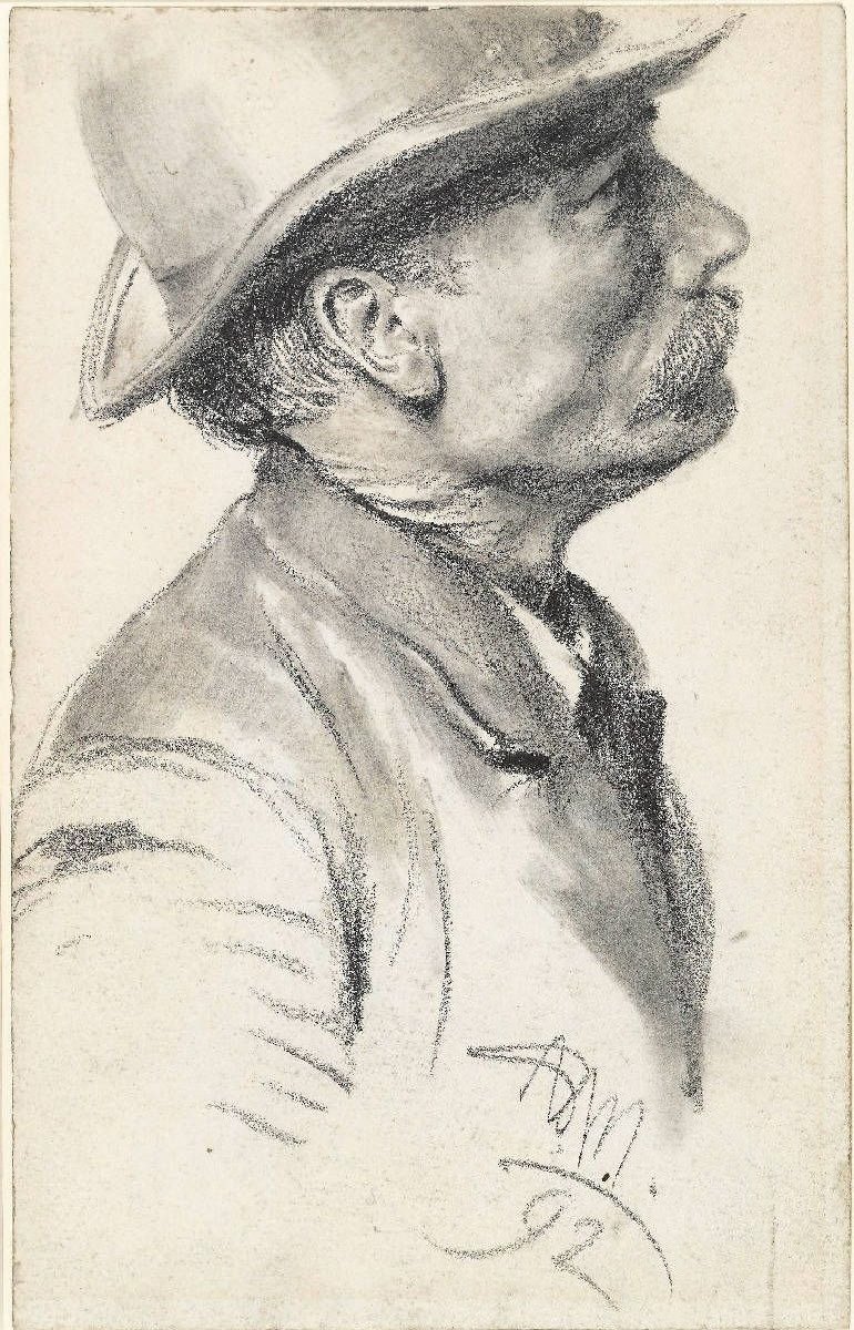 Homme avec moustache et chapeau - Adolph Menzel