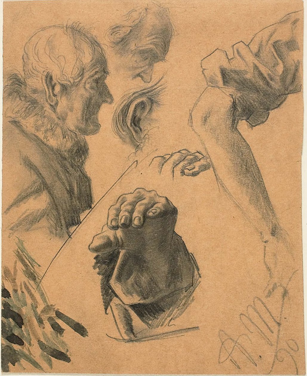 Esquisses de mains, bras et têtes - Adolph Menzel