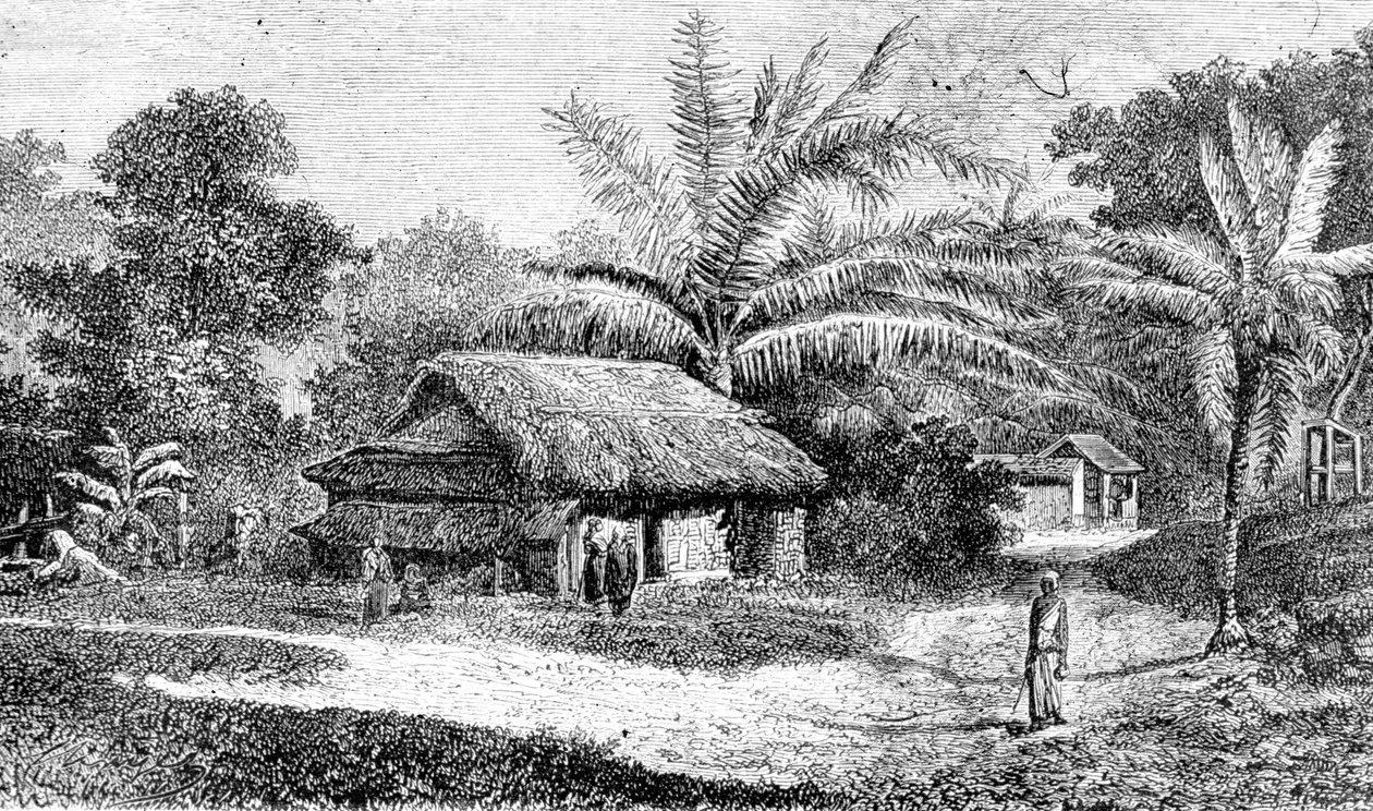 Village dans la vallée de Colombo, Sri Lanka - Adolph Hermann & Robert (after) Schlagintweit