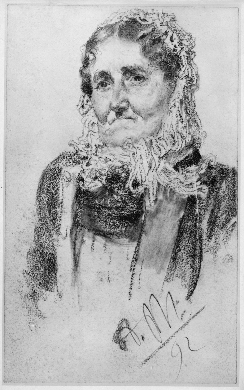 Femme âgée portant un bonnet en laine (foulard) - Adolph Menzel