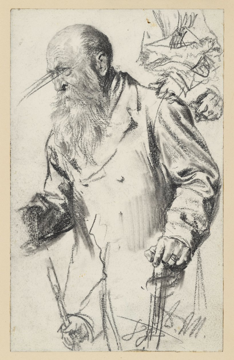 Un vieil homme barbu en jupe, certains détails sont répétés - Adolph Menzel