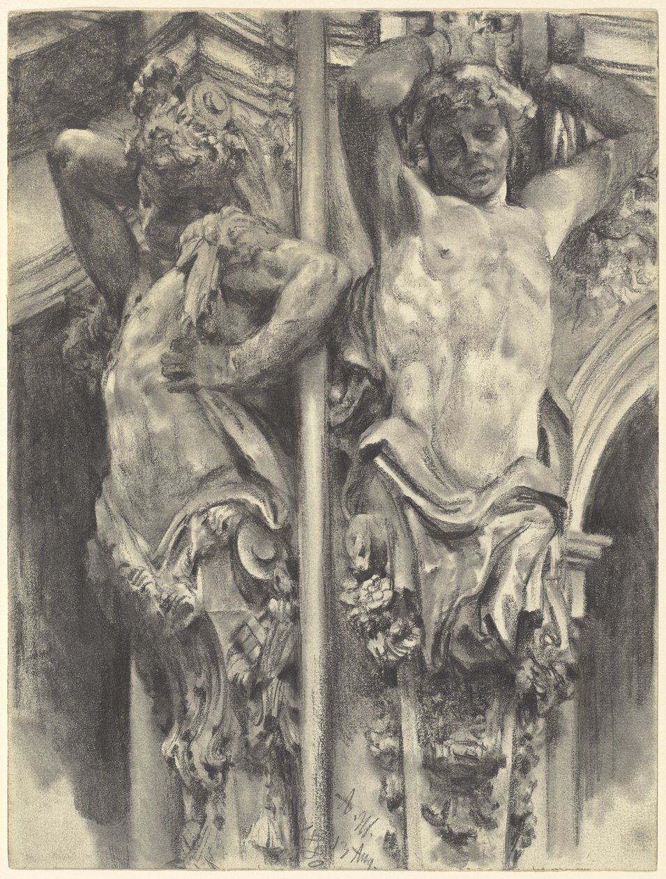 Atlantes sur le Wallpavillon du Zwinger de Dresde - Adolph Menzel