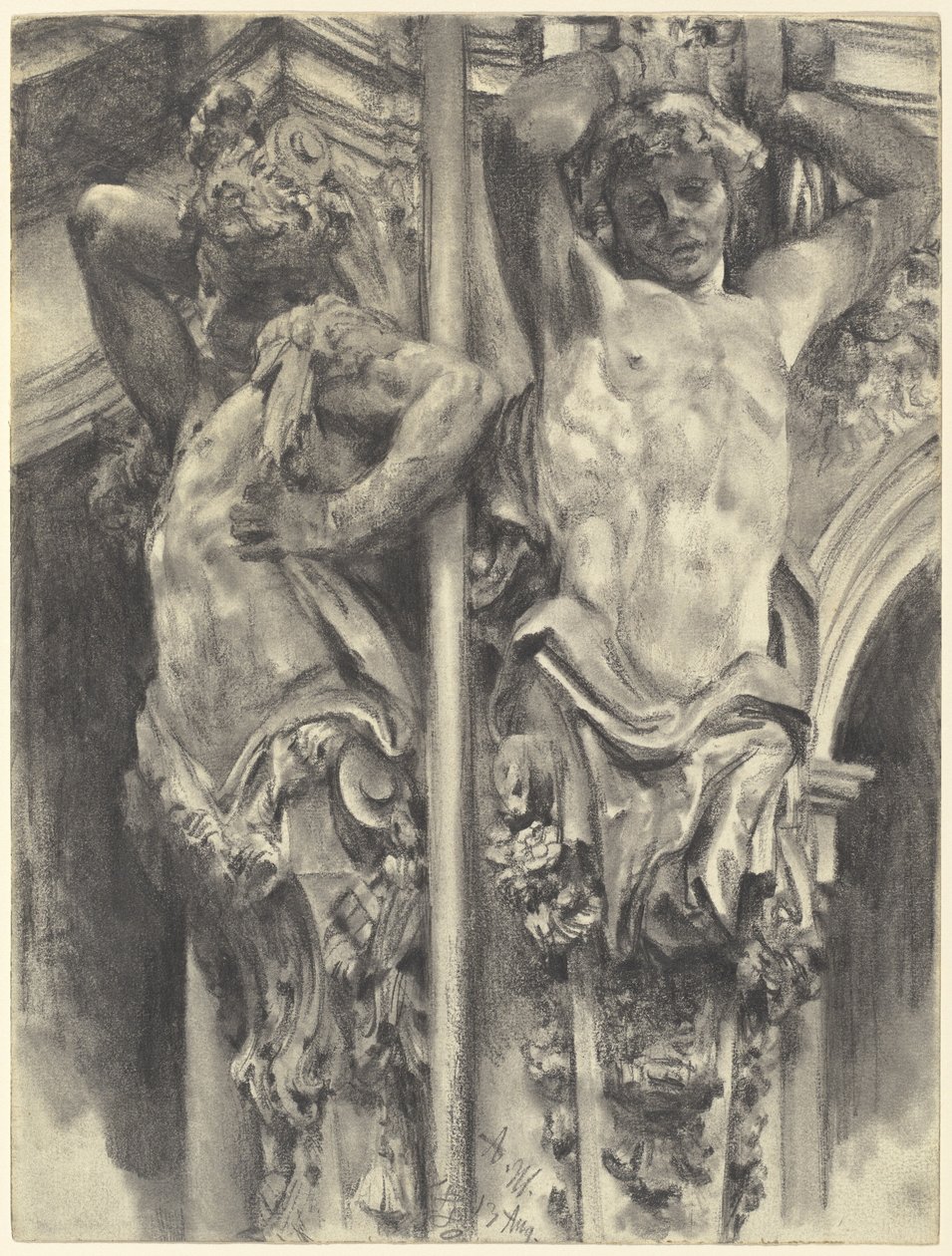 Atlantes sur le pavillon du mur du Zwinger de Dresde - Adolph Menzel