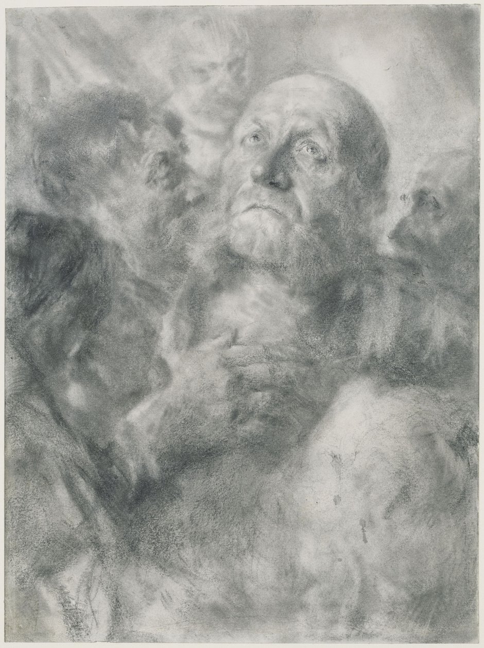 Un vieil homme levant les yeux et quatre visages - Adolph Menzel