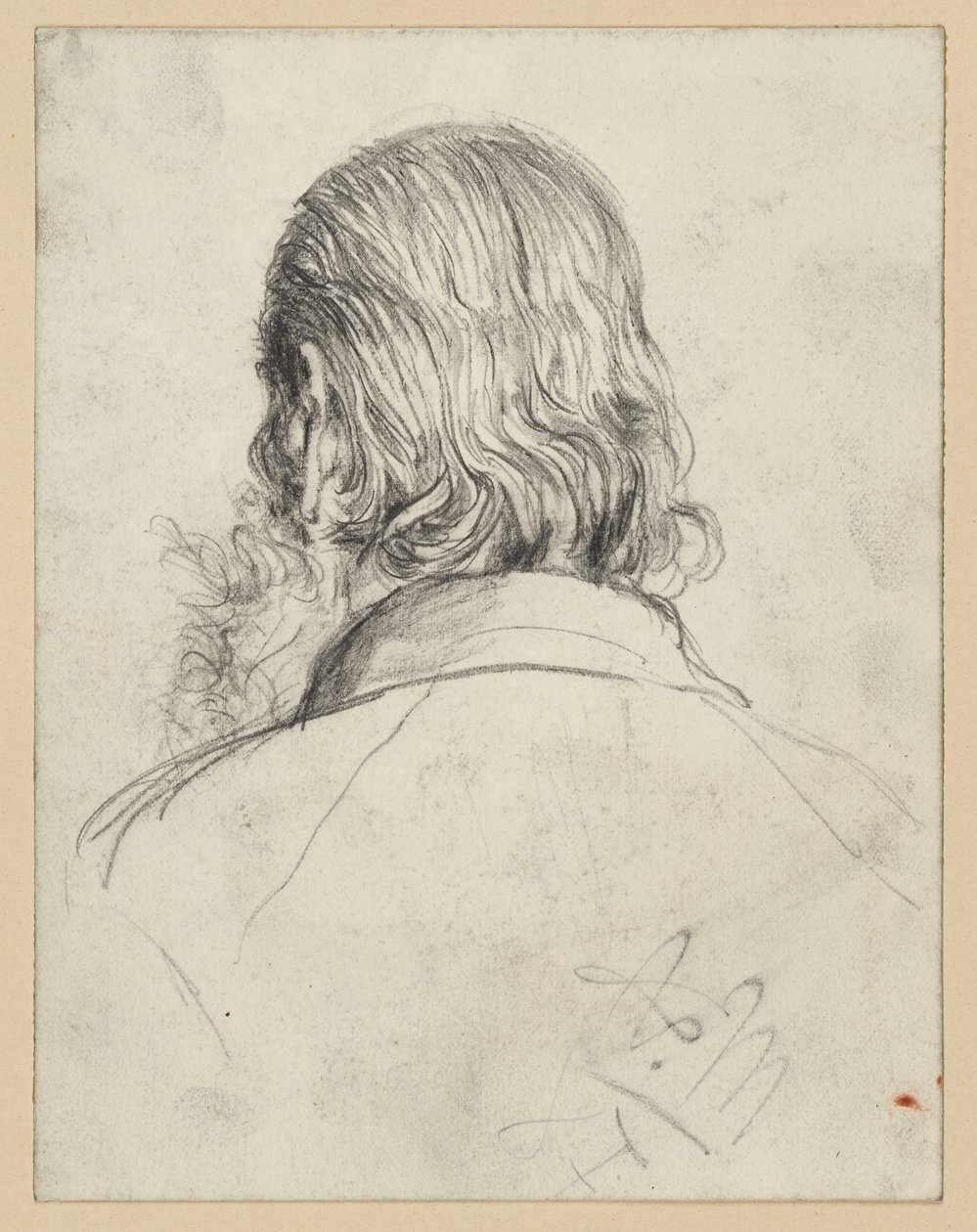 Tête barbue aux longs cheveux, vue de dos - Adolph Menzel