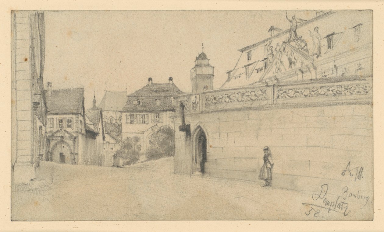 Bamberg. Place de la cathédrale, entre le n° 1 de la place de la cathédrale et la Domkranz, vue vers le sud - Adolph Menzel
