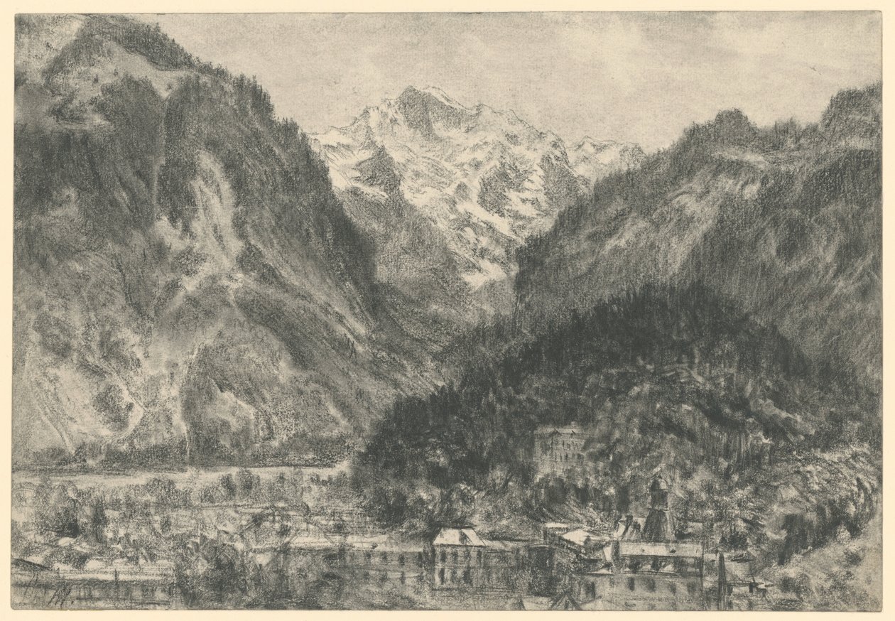 Vue sur Interlaken vers le massif de la Jungfrau - Adolph Menzel