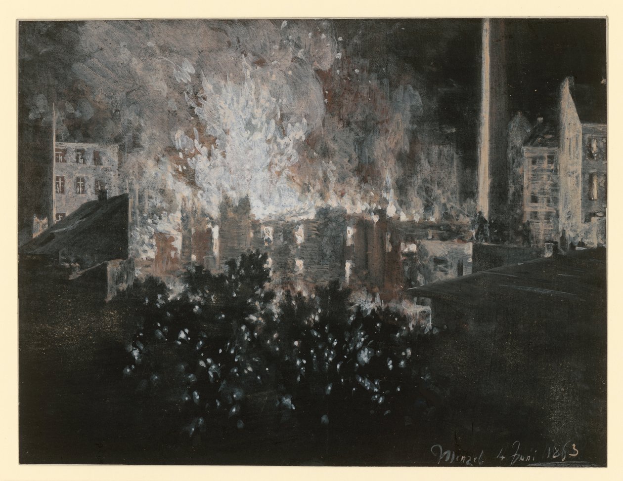 Incendie dans une maison - Adolph Menzel