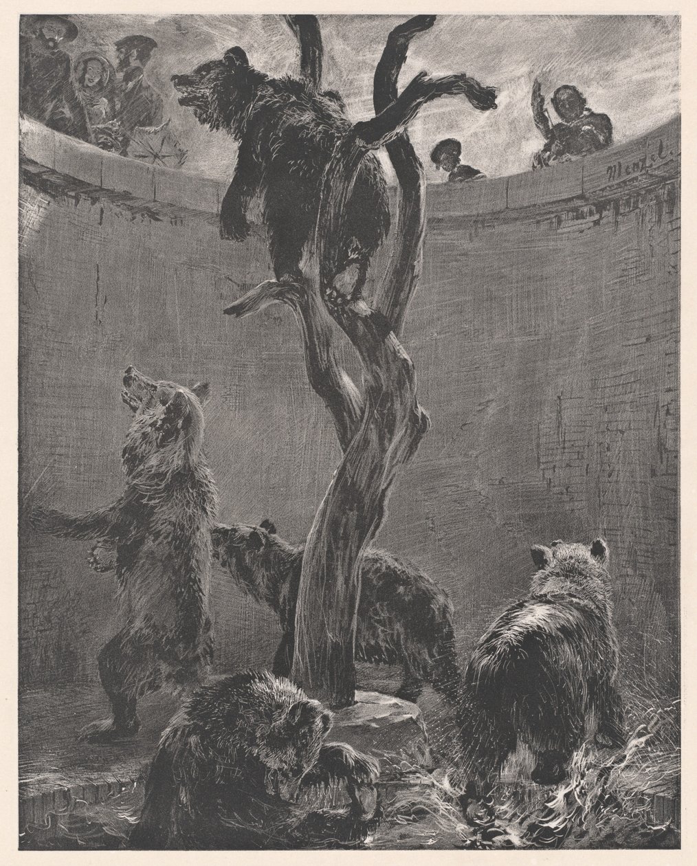 La fosse aux ours du jardin zoologique (The Bear Pit in the Zoological Gardens) - Adolph Menzel