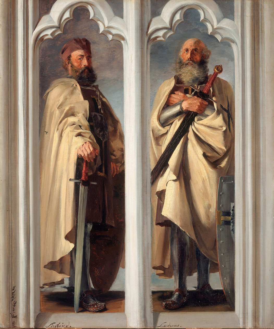 Les grands maîtres Siegfried von Feuchtwangen et Ludger von Braunschweig. Esquisses de tableaux conservés au château de Marienburg - Adolph Menzel
