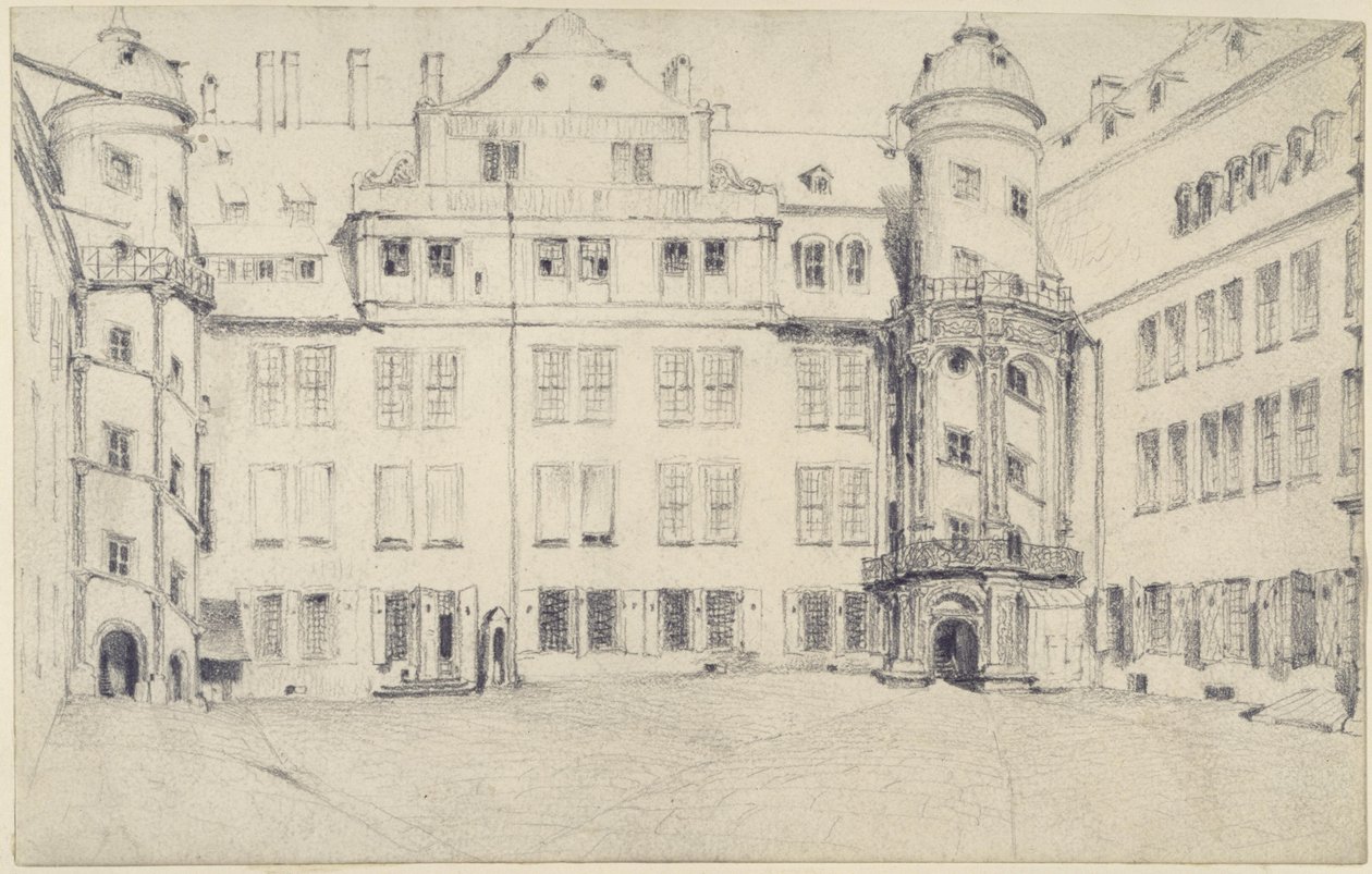 Le côté ouest de la grande cour du château de Dresde - Adolph Menzel
