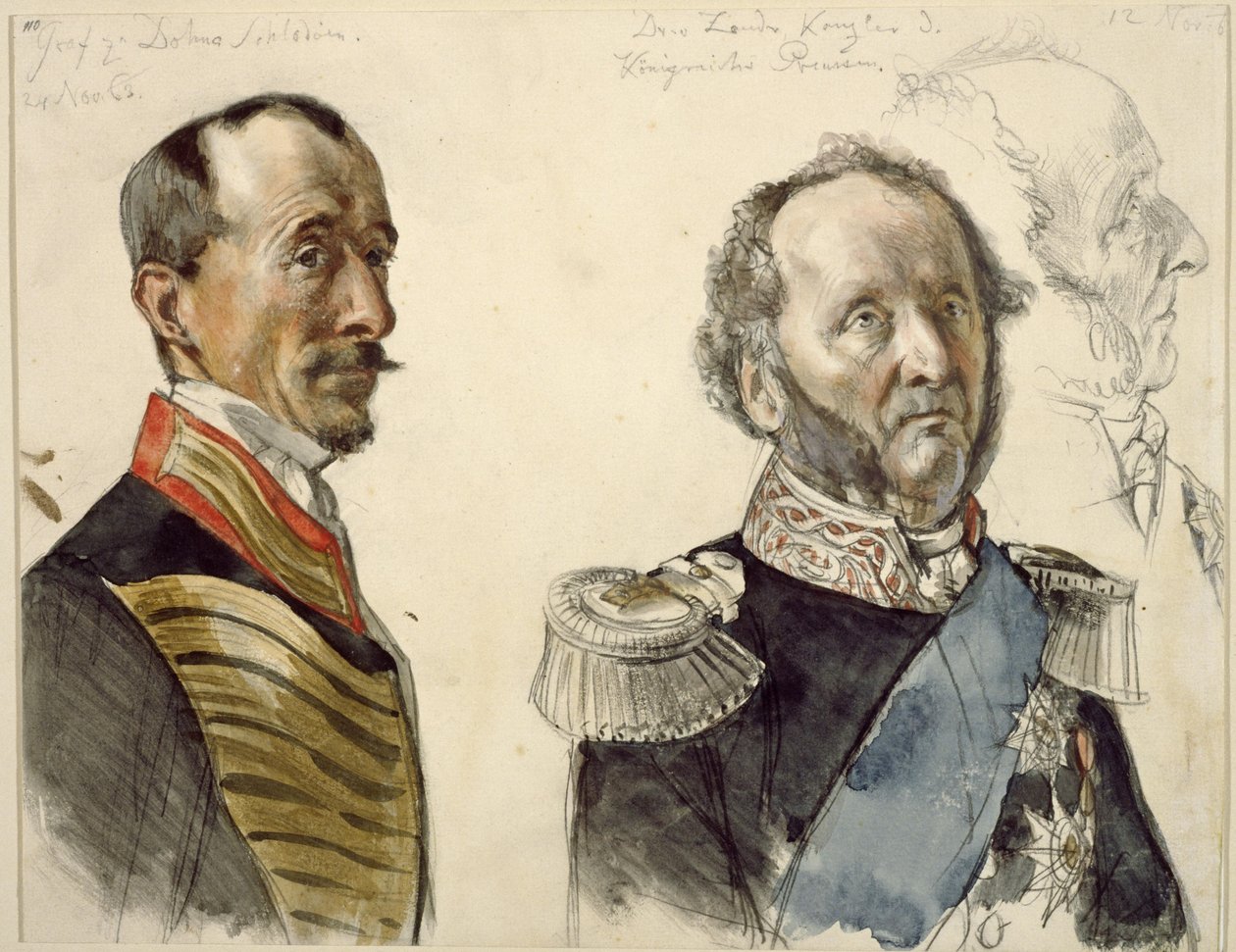 Le Dr von Zander et le comte zu Dohna-Schlodien. Étude sur le tableau « Le couronnement de Guillaume Ier à Königsberg » - Adolph Menzel