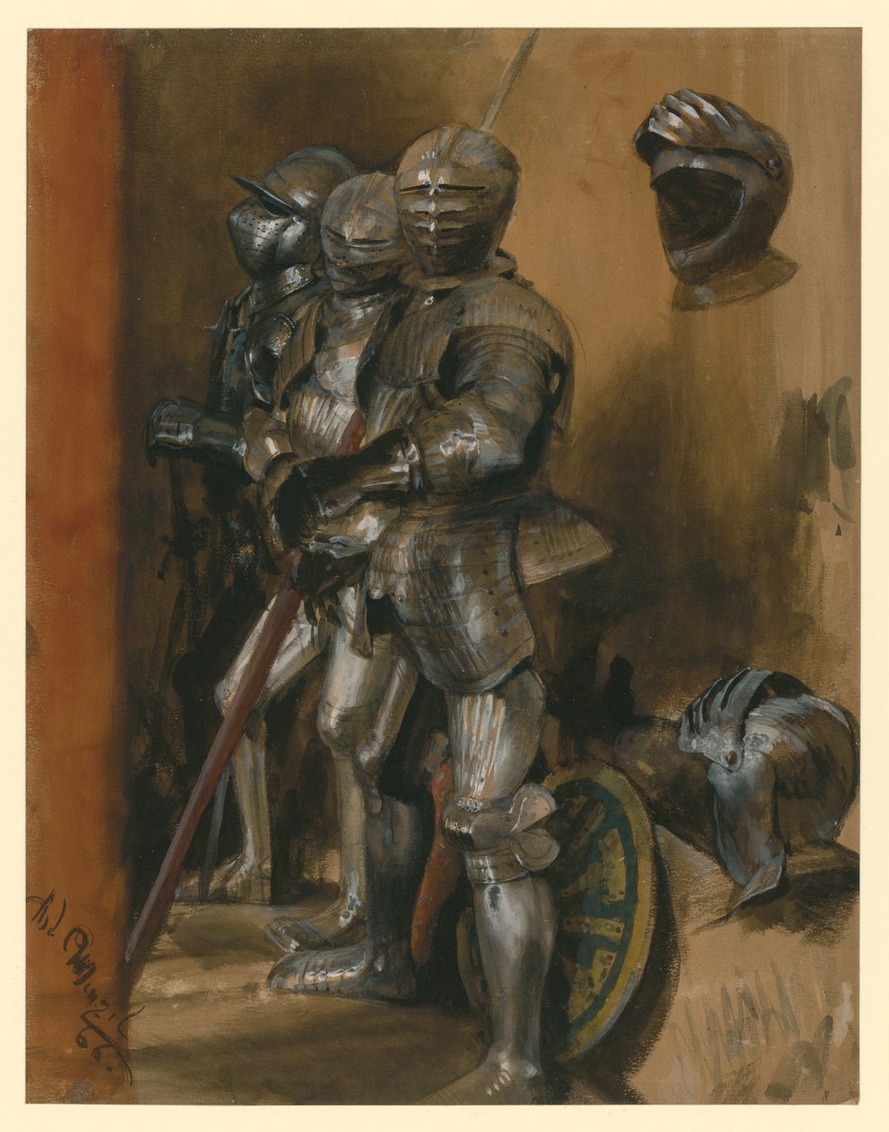 Trois armures et deux casques - Adolph Menzel