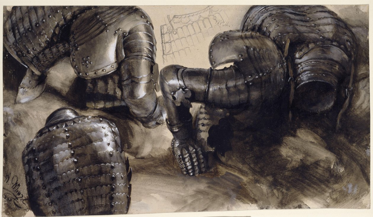 Trois cuirasses gisant au sol - Adolph Menzel