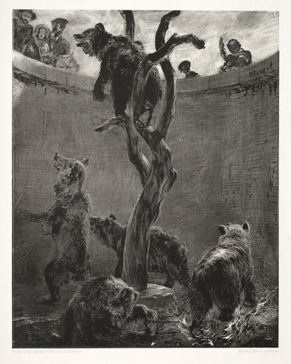 Essai sur la pierre avec pinceau et grattoir : La fosse aux ours, 1851 - Adolph Menzel