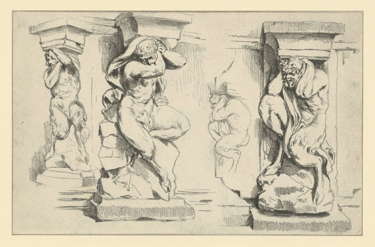 Consoles en forme de faunes sur la galerie en arcade sud-ouest du Zwinger à Dresde - Adolph Menzel