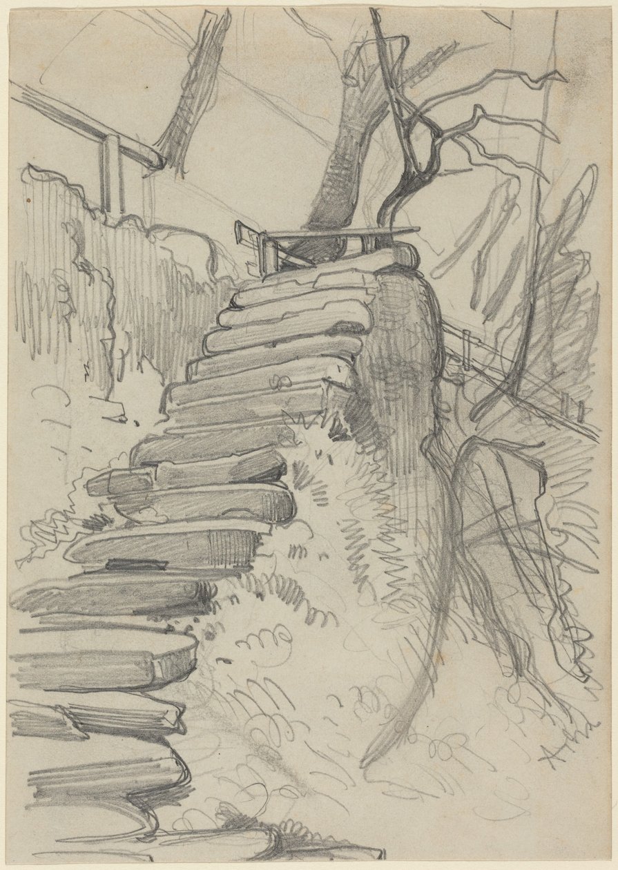 Un escalier en pierre dans un jardin - Adolph Menzel