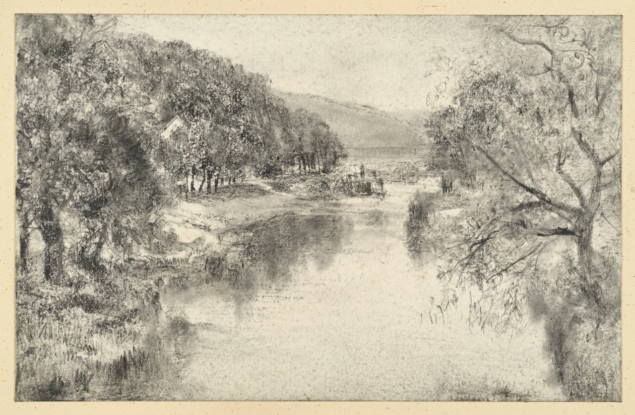 Paysage fluvial avec allée - Adolph Menzel