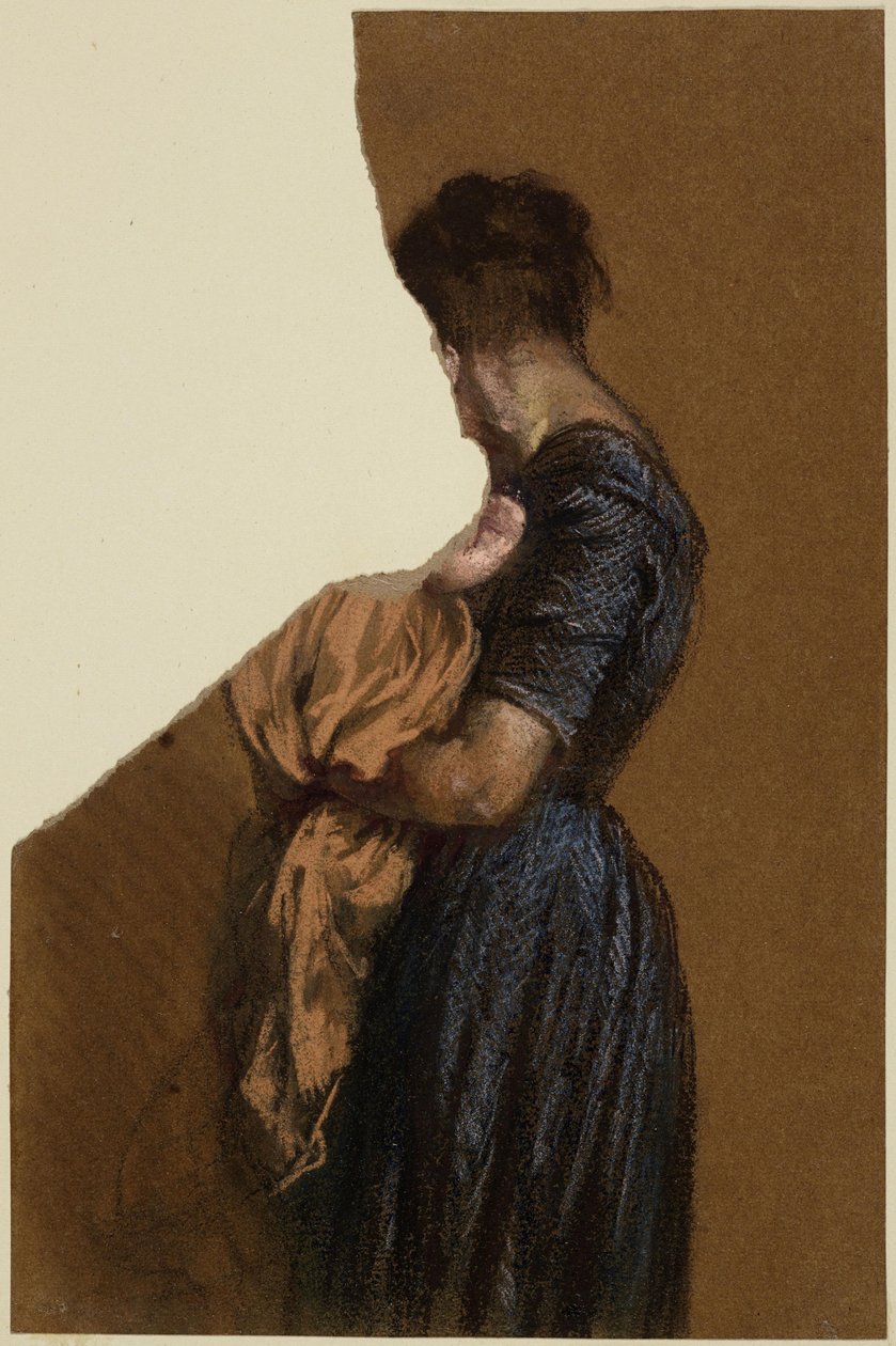 Femme portant un jeune enfant dans ses bras - Adolph Menzel