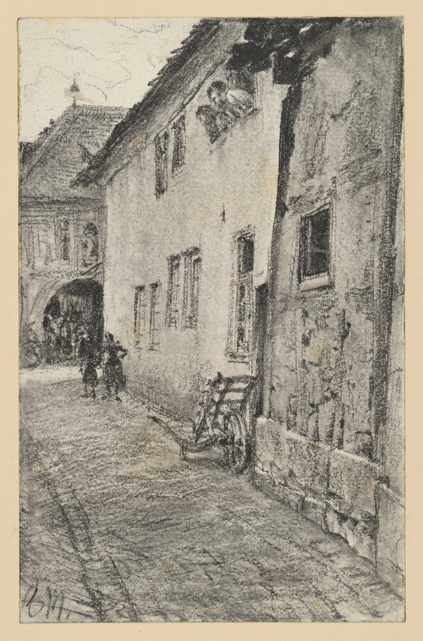 Ruelle avec vue sur un passage en plein cintre à travers une maison - Adolph Menzel