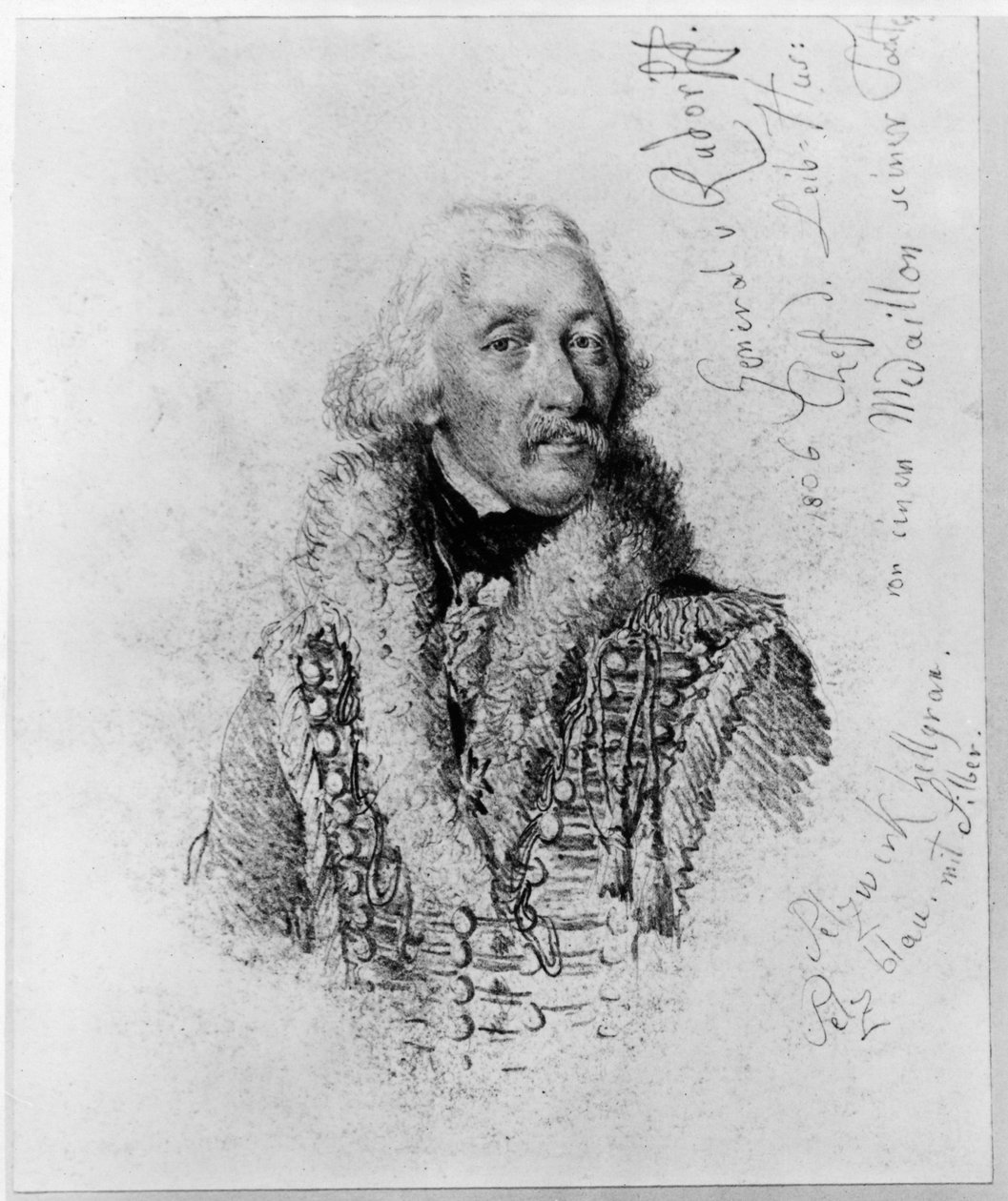 Le général von Rudorff, chef des hussards de la garde, avec notes - Adolph Menzel