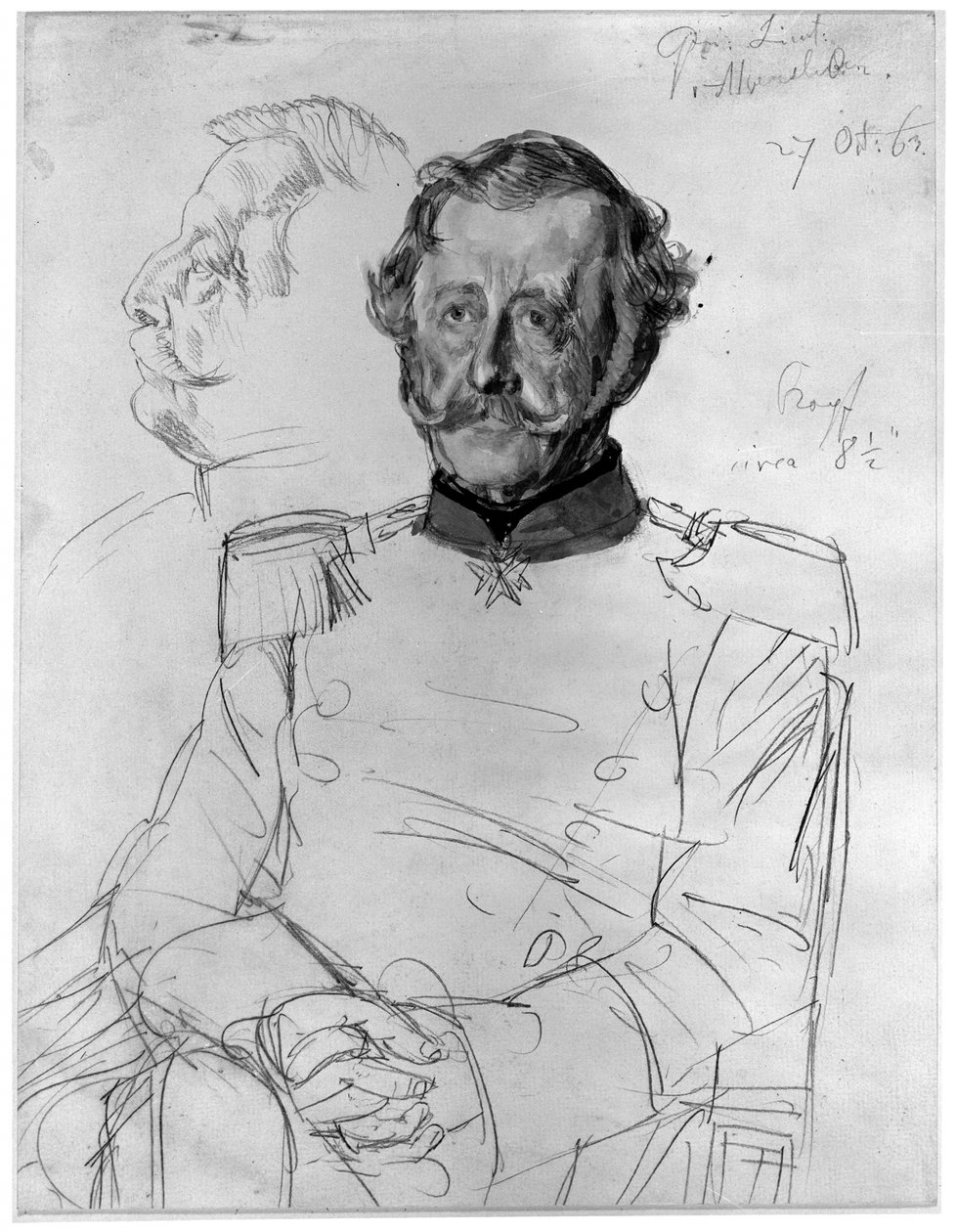 Gustav von Alvensleben. Étude pour le tableau « Couronnement de Guillaume Ier à Königsberg » - Adolph Menzel