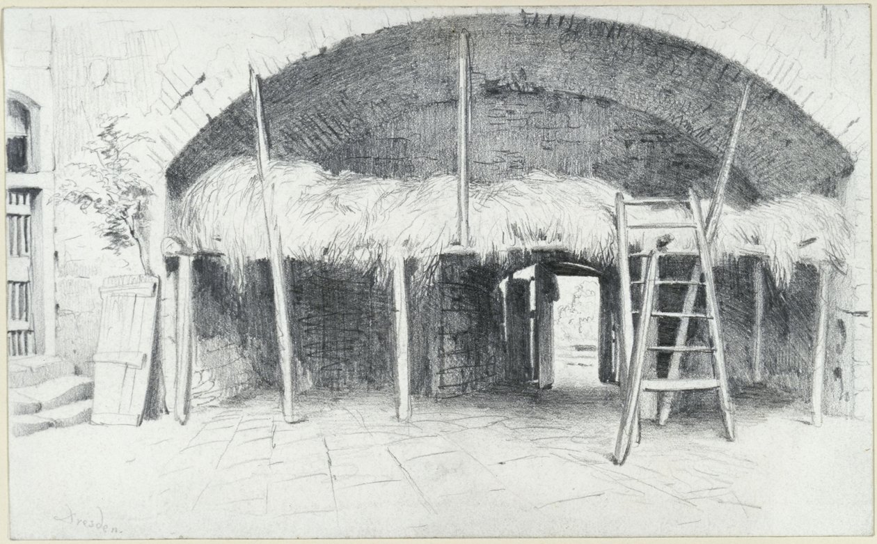 Entrepôt de foin sous une arche de la Jungfernbastei à Dresde - Adolph Menzel
