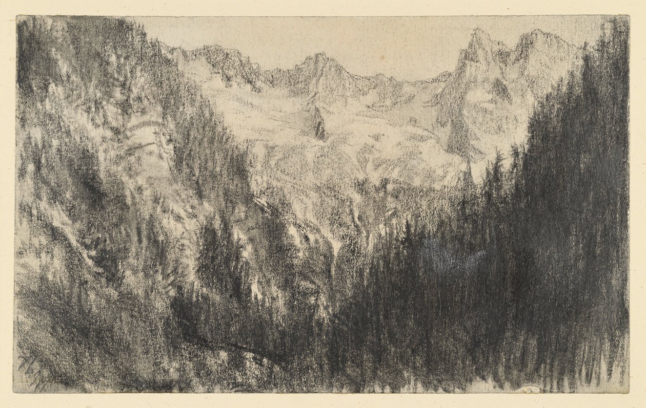 Haute montagne avec forêt de sapins au premier plan - Adolph Menzel