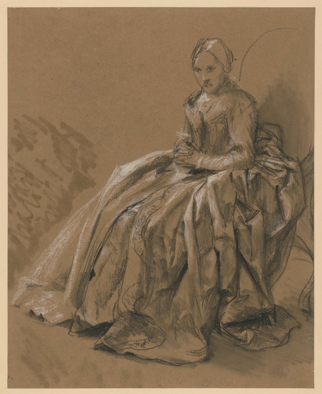Dame de cour assise tournée vers la gauche. Étude pour le tableau « Concert de flûte de Frédéric le Grand à Sanssouci » - Adolph Menzel