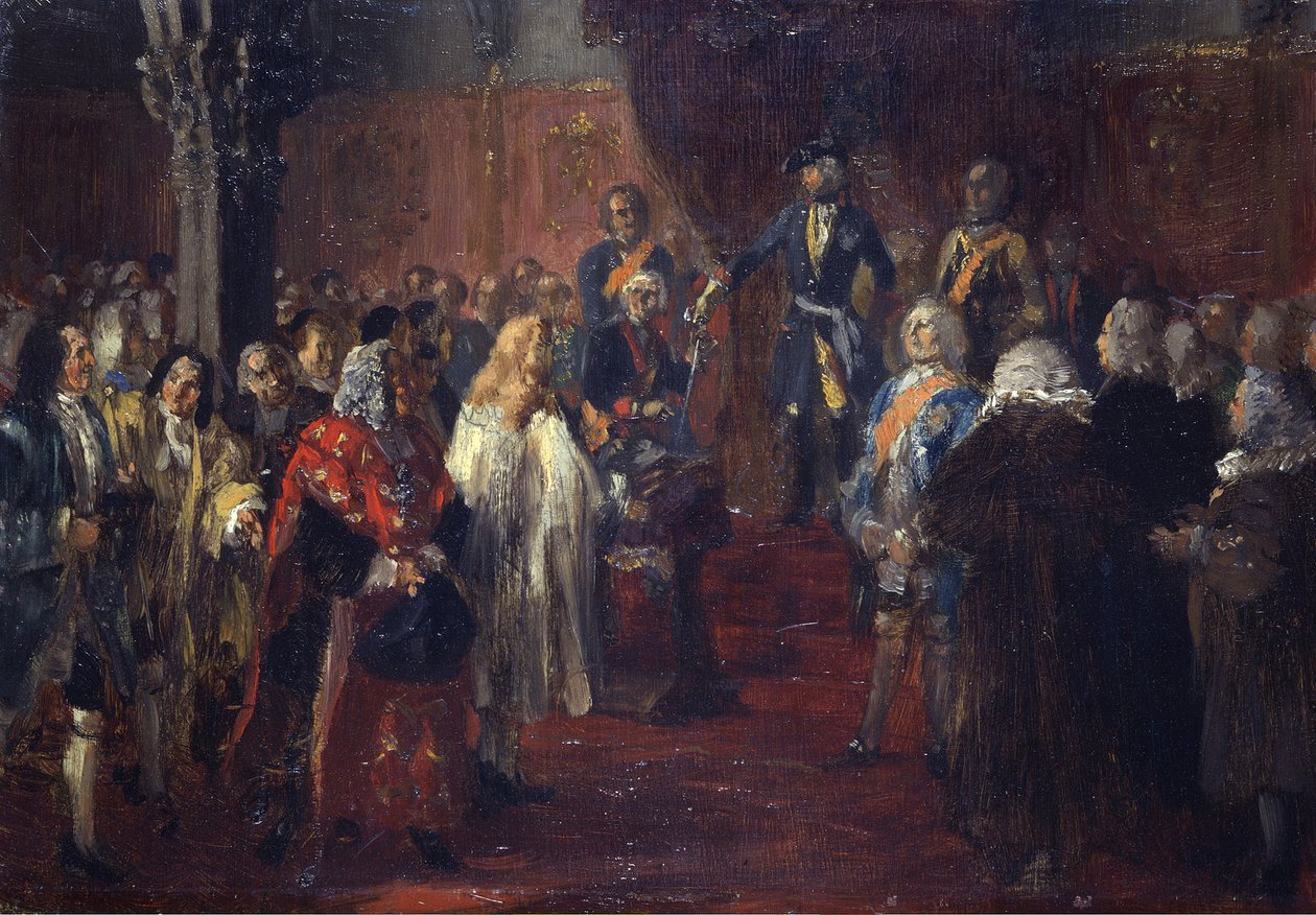 Hommage des États de Silésie devant Frédéric II à Breslau en 1741. Esquisse - Adolph Menzel