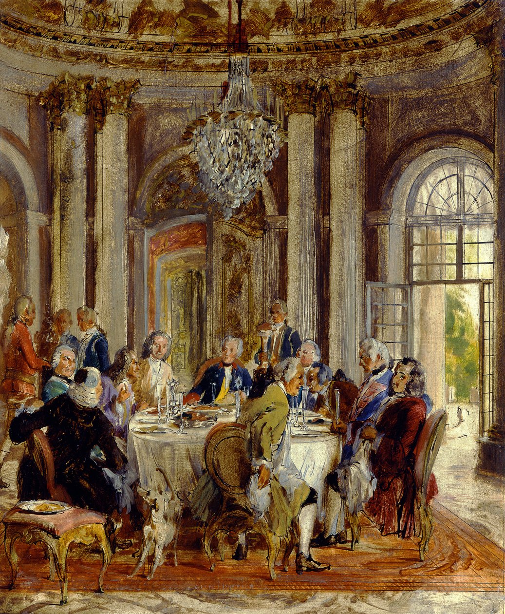 La table ronde du roi Frédéric II à Sanssouci. Esquisse - Adolph Menzel
