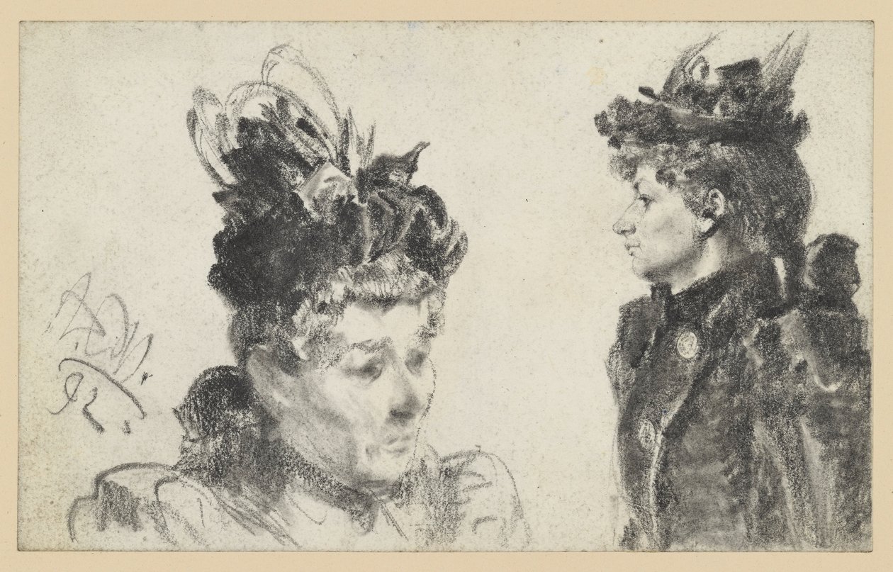 Tête de femme au chapeau à plumes tournée vers la droite, portrait en buste d