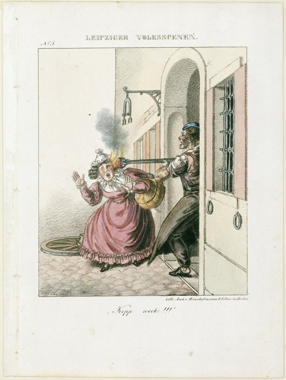 « Kopp, réveille-toi ! ». Extrait de : Scènes populaires de Leipzig - Adolph Menzel