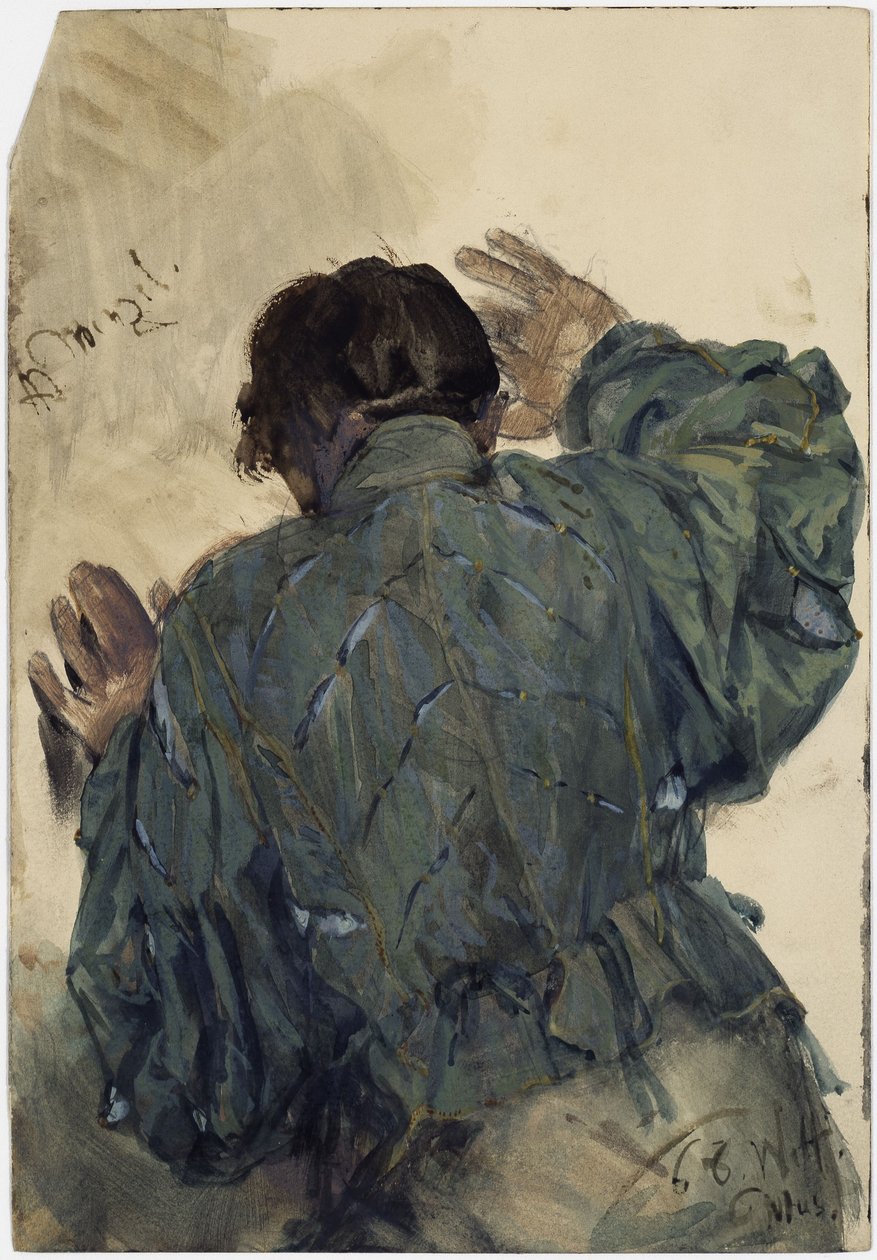Étude de costume représentant un homme vu de dos, adossé au mur, Musée des Welf de Hanovre - Adolph Menzel