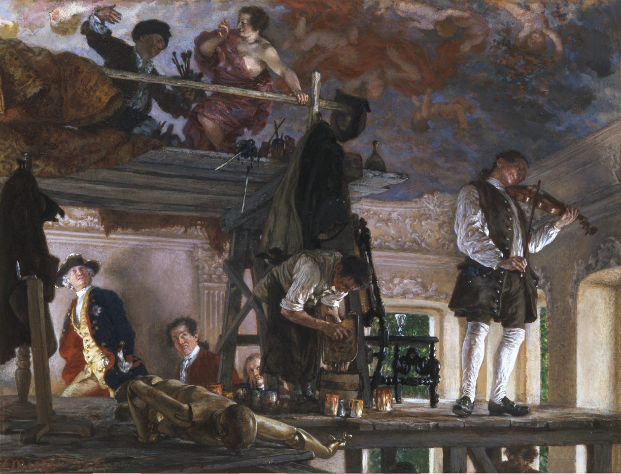 Le prince héritier Frédéric rend visite au peintre Pesne sur son échafaudage à Rheinsberg - Adolph Menzel