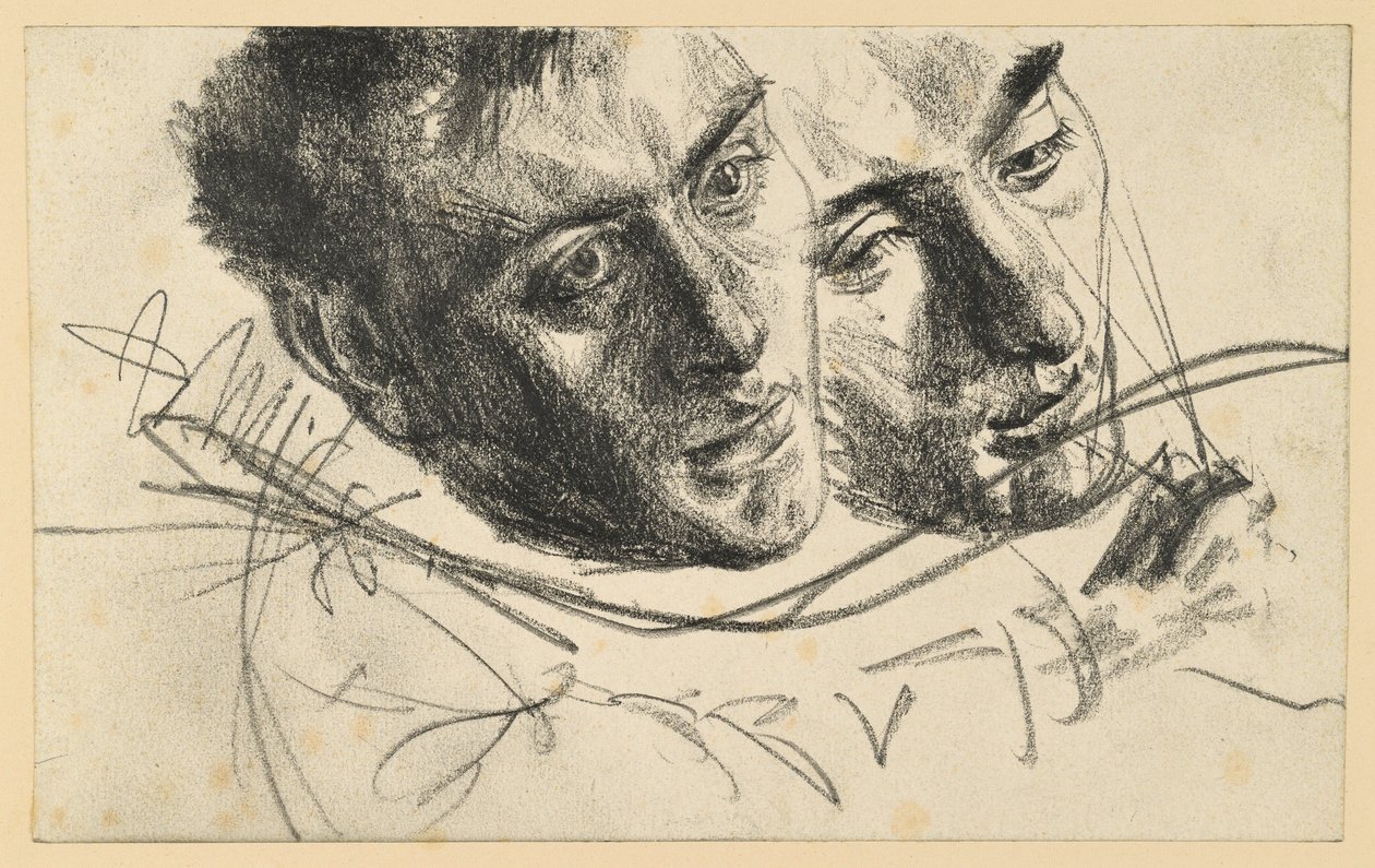 Tête masculine tournée vers la droite et penchée sur le côté, deux études - Adolph Menzel