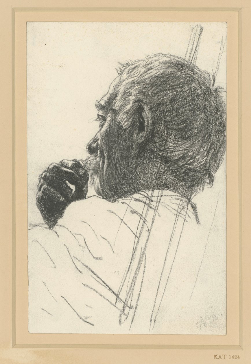 Étude de tête et de main masculine, profil de face vers la gauche - Adolph Menzel