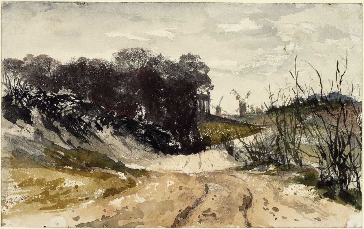 Paysage de la Marche avec des moulins à vent en arrière-plan - Adolph Menzel