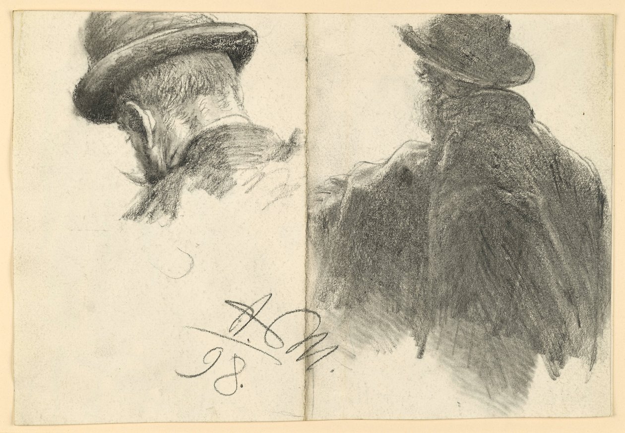 Homme au chapeau vu de dos, tête répétée - Adolph Menzel