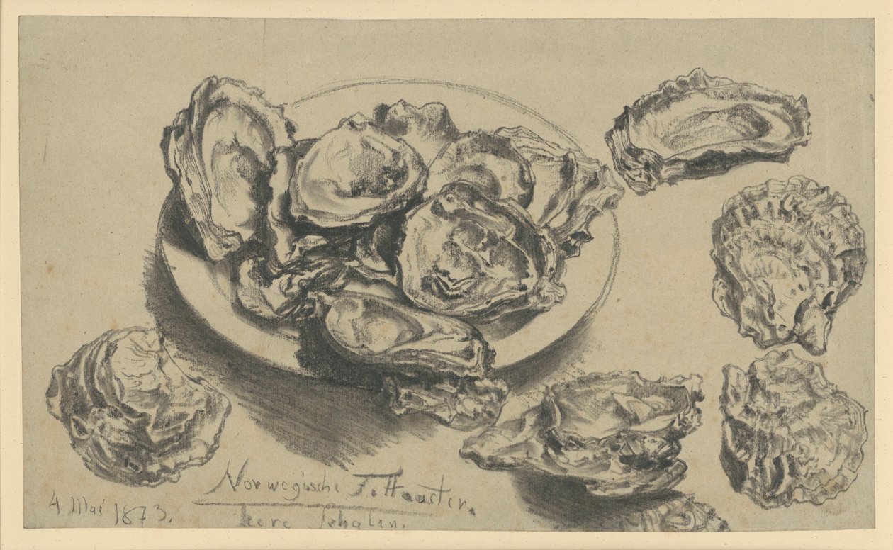 Huîtres grasses norvégiennes, coquilles vides - Adolph Menzel
