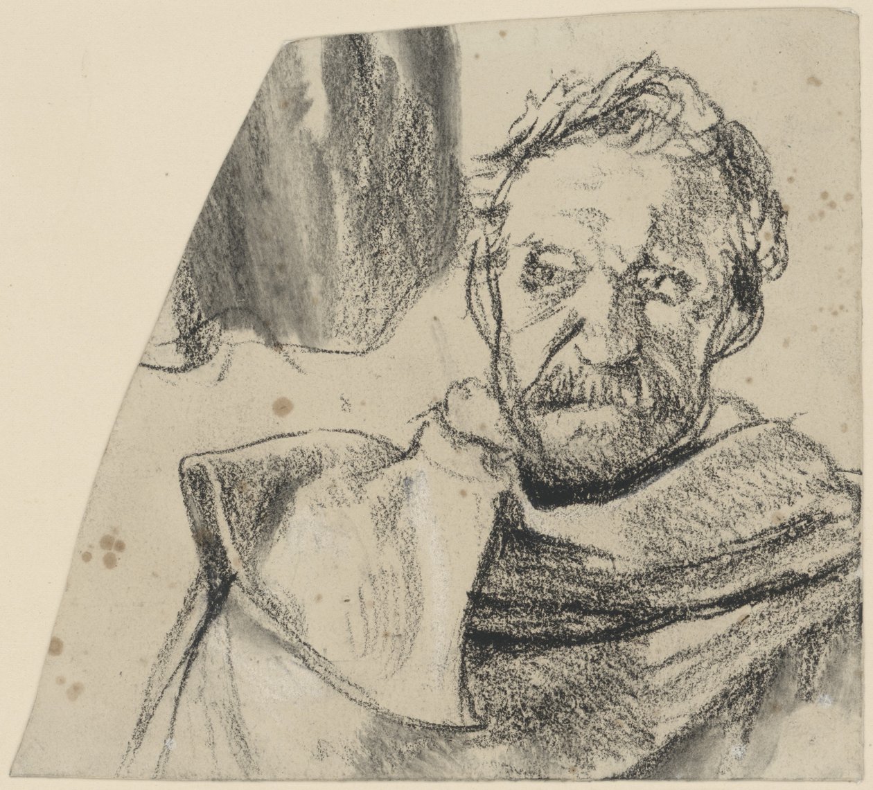 Officier en manteau, tête nue, portrait de face. Étude pour le tableau inachevé « Discours de Frédéric II à ses généraux avant la bataille de Leuthen » - Adolph Menzel