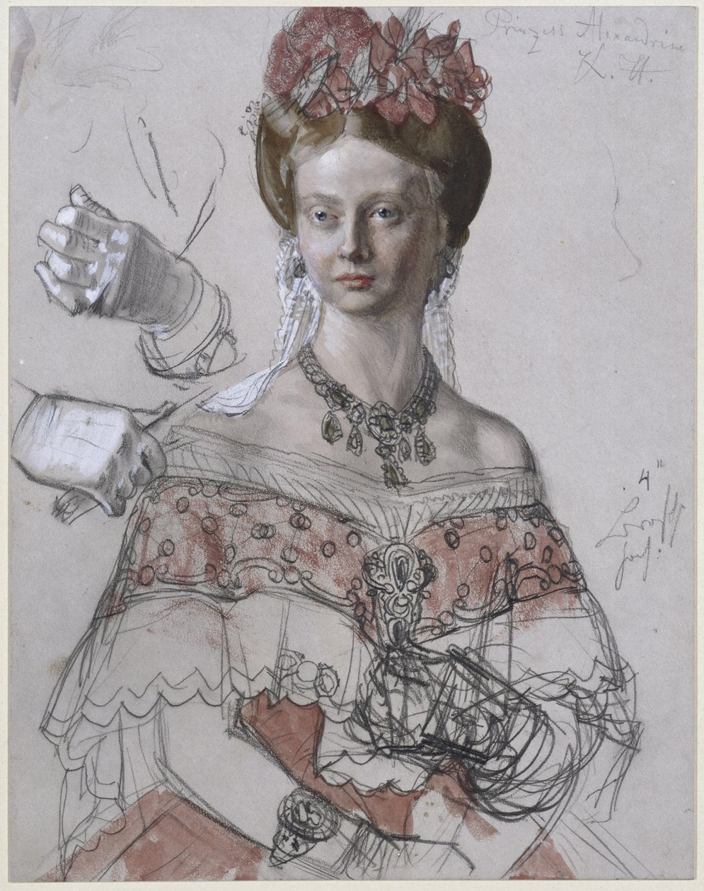 La princesse Alexandrine de Prusse, étude de portrait pour le tableau « Le Couronnement de Guillaume Ier à Königsberg » - Adolph Menzel