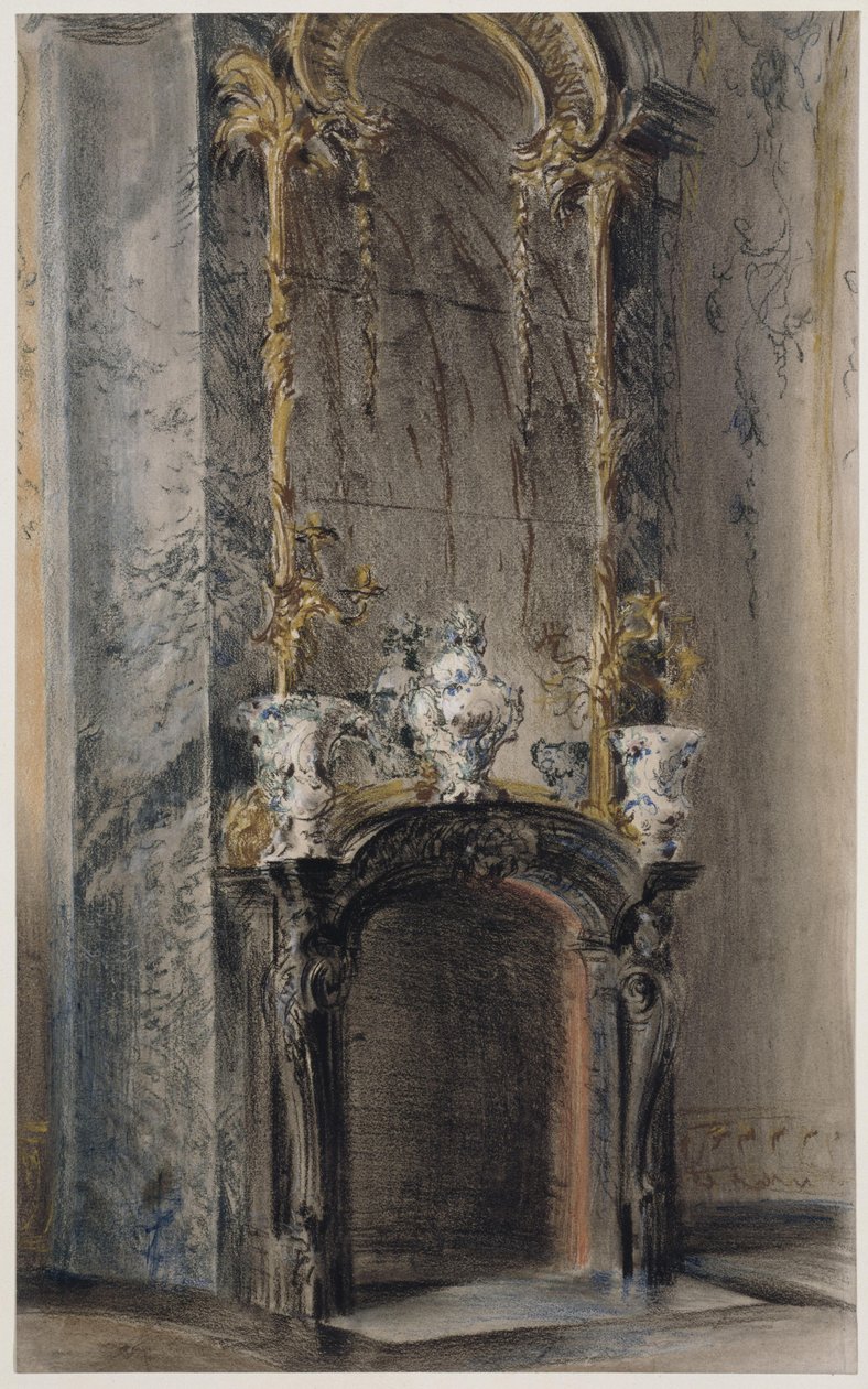 Cheminée rococo dans le Cabinet ovale du Nouveau Palais à Potsdam - Adolph Menzel