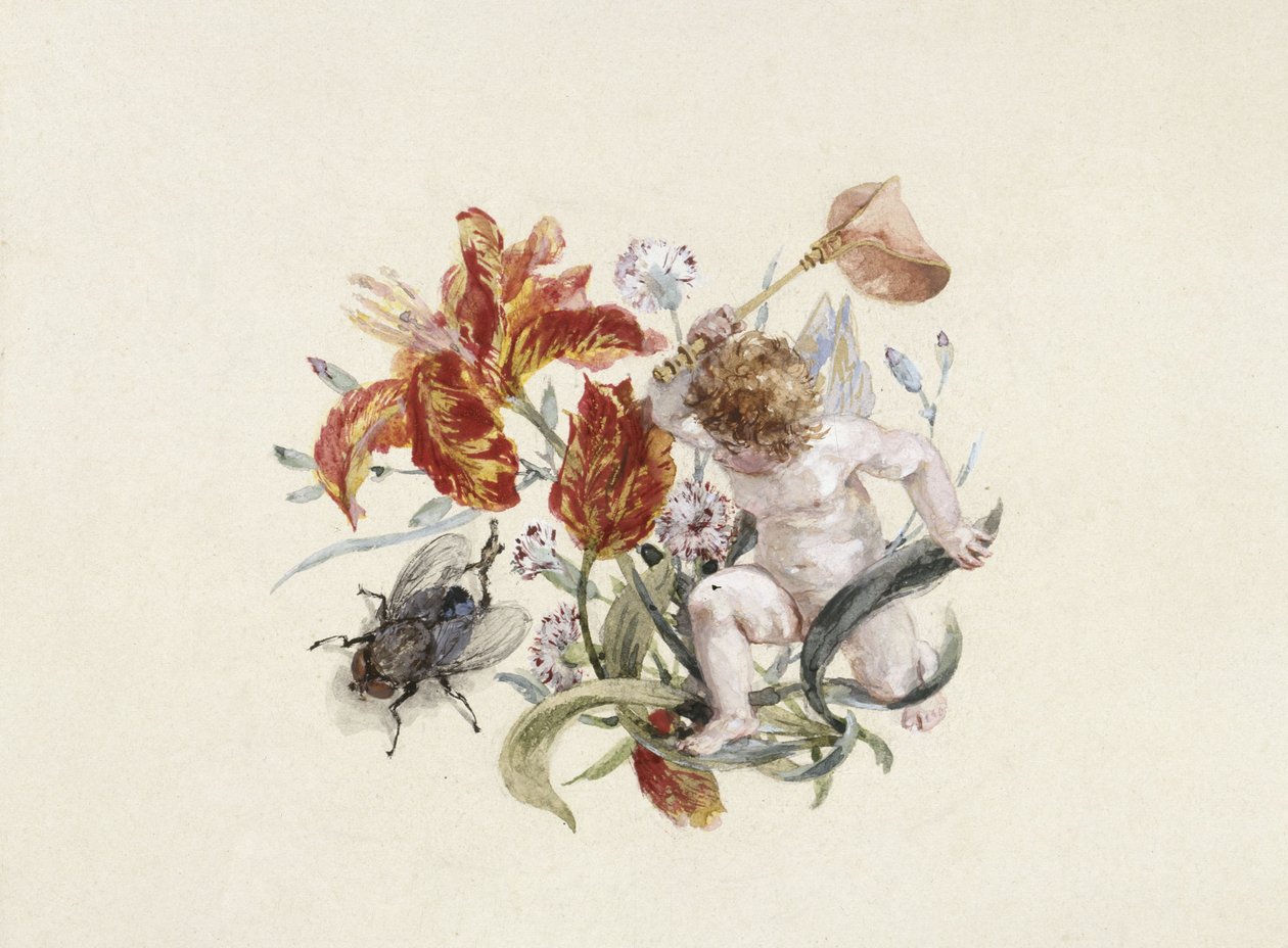 Vaisselle de table : soupière, couvercle avec putto et mouche - Adolph Menzel